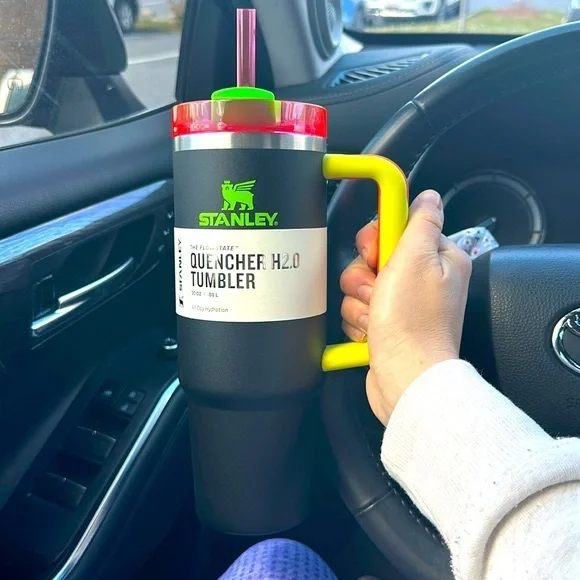 STANLEY Tumbler 40 oz Flowstate Quencher H2.0 BLACK NEON SPRING FLING PINK - Picture 5 of 16